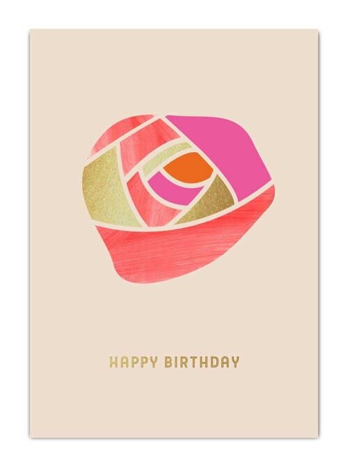 Postkarte Serie Goldstuff Rose Happy Birthday