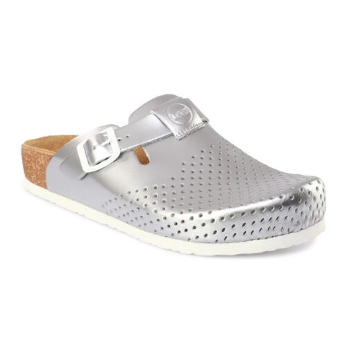 Hausschuh Alma Silber Pantoffel / Clog / Sandale