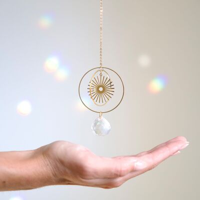 BLISS Suncatcher, Crystal and Brass Sun Catcher, Spiritual Decoration, Celestial and Magical Hanging Mobile