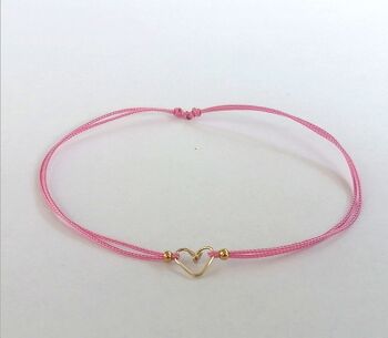 Bracelet cordon coeur rose 1