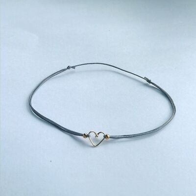 Gray heart cord bracelet