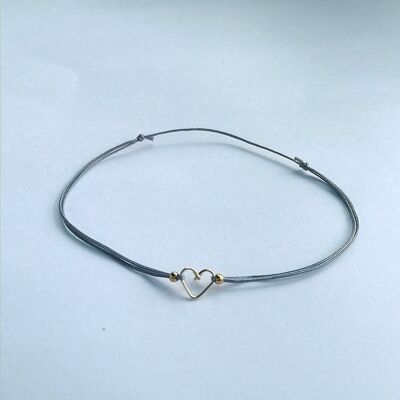 Bracelet cordon coeur gris