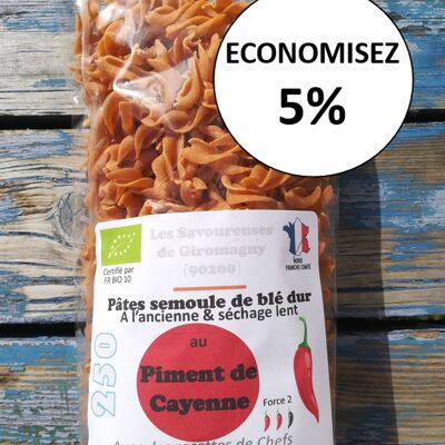 Organic cayenne pepper pasta (durum wheat semolina). Economy format by 6