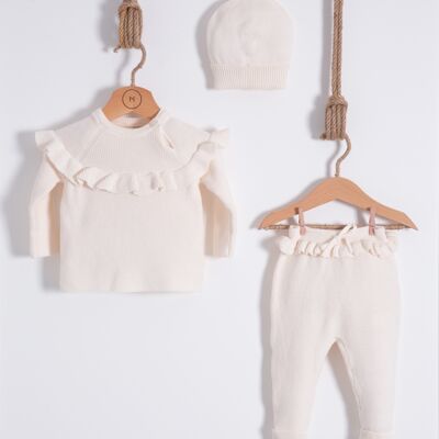 100% Baumwolle Uni-Strickwaren Elegantes Neugeborenen-Bündel, 3 Stück