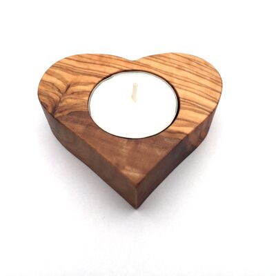 Tea light holder heart candle holder handmade from olive wood