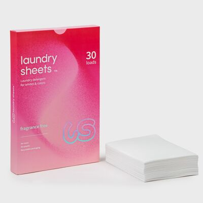Toallitas de lavandería - Hojas de detergente para ropa sin fragancia (30 cargas/lavados)