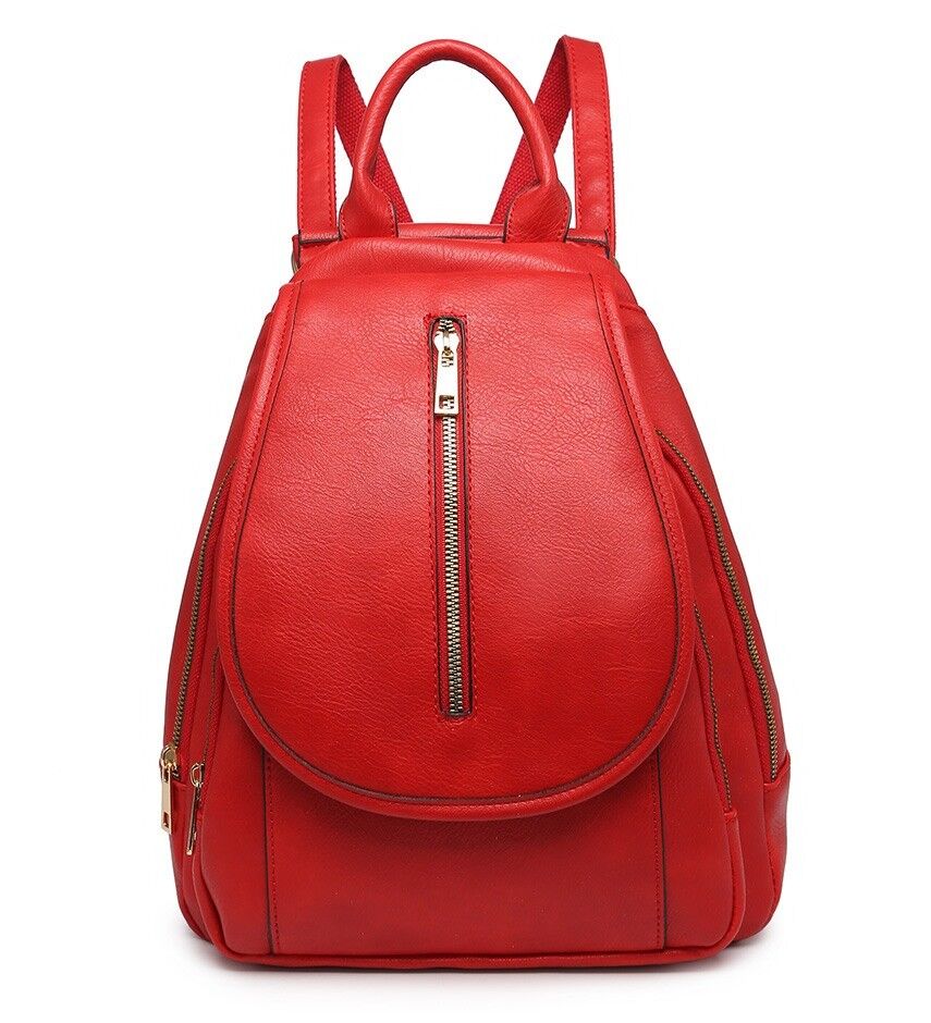 Zaino da scuola a 2 scomparti Zaino da viaggio casual Zaino da viaggio in pelle PU impermeabile per viaggi/affari/università -A36773m rosso