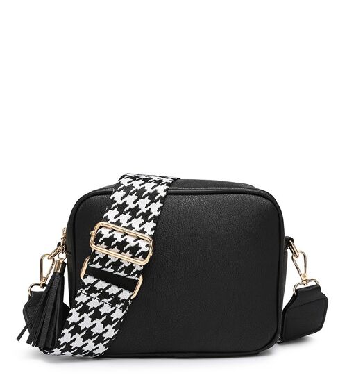 Wide strap . 2 Compartments bag, Ladies Cross Body Bag ,Shoulder bag , Adjustable Wide Strap,ZQ-123-4 black