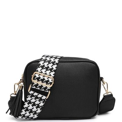 Wide strap . 2 Compartments bag, Ladies Cross Body Bag ,Shoulder bag , Adjustable Wide Strap,ZQ-123-4 black