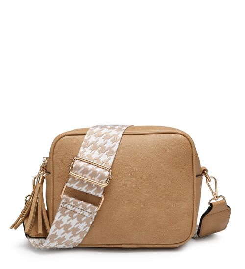 Wide strap . 2 Compartments bag, Ladies Cross Body Bag ,Shoulder bag , Adjustable Wide Strap,ZQ-123-4 apricot