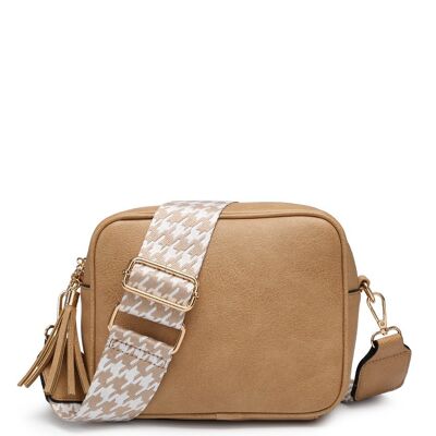 Tirante ancho. Bolso de 2 compartimentos, bolso cruzado para mujer, bolso de hombro, correa ancha ajustable, ZQ-123-4 albaricoque