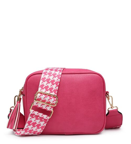 Wide strap . 2 Compartments bag, Ladies Cross Body Bag ,Shoulder bag , Adjustable Wide Strap,ZQ-123-4 Fuchsia