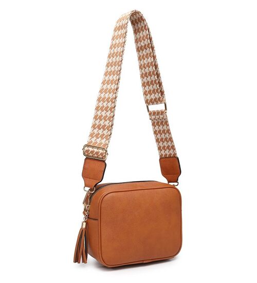 Wide strap . 2 Compartments bag, Ladies Cross Body Bag ,Shoulder bag , Adjustable Wide Strap,ZQ-123-4 brown