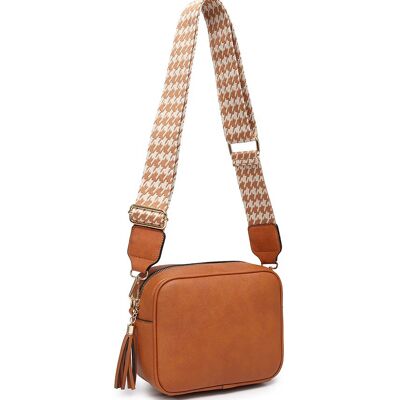 Tirante ancho. Bolso de 2 compartimentos, bandolera de mujer, bolso de hombro, correa ancha ajustable, ZQ-123-4 marrón