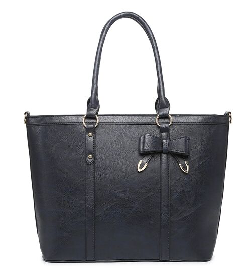 Large School Tote Bag 2 Handles Shoulder bag Well-Organization Shopper with Long Strap for College/School/Travel/Business- Z-9932 dark blue