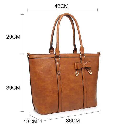 Large School Tote Bag 2 Handles Shoulder bag Well-Organization Shopper with Long Strap for College/School/Travel/Business- Z-9932 brown