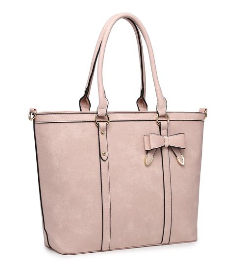 Large School Tote Bag 2 Handles Shoulder bag Well-Organization Shopper with Long Strap for College/School/Travel/Business- Z-9932 pink