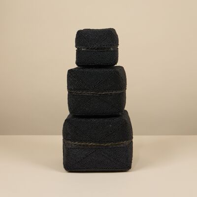 Black Beaded Bamboo Bali Box set of 3