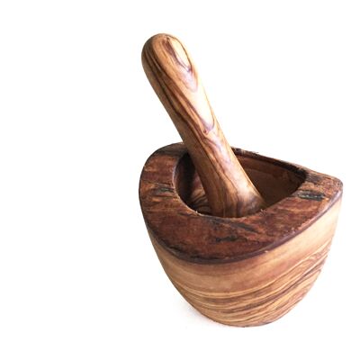 Mortar and pestle rustic Ø 12 cm handmade from olive wood