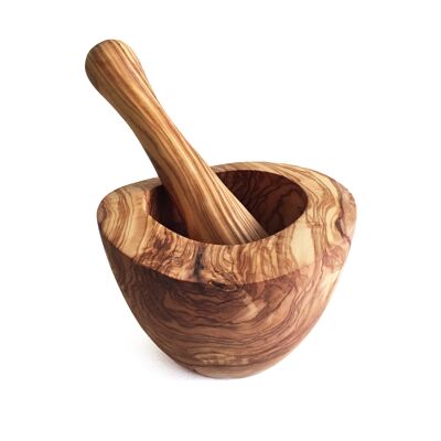 Mortar and pestle Ø 10 cm handmade from olive wood