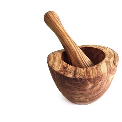 Mortar and pestle Ø 10 cm handmade from olive wood
