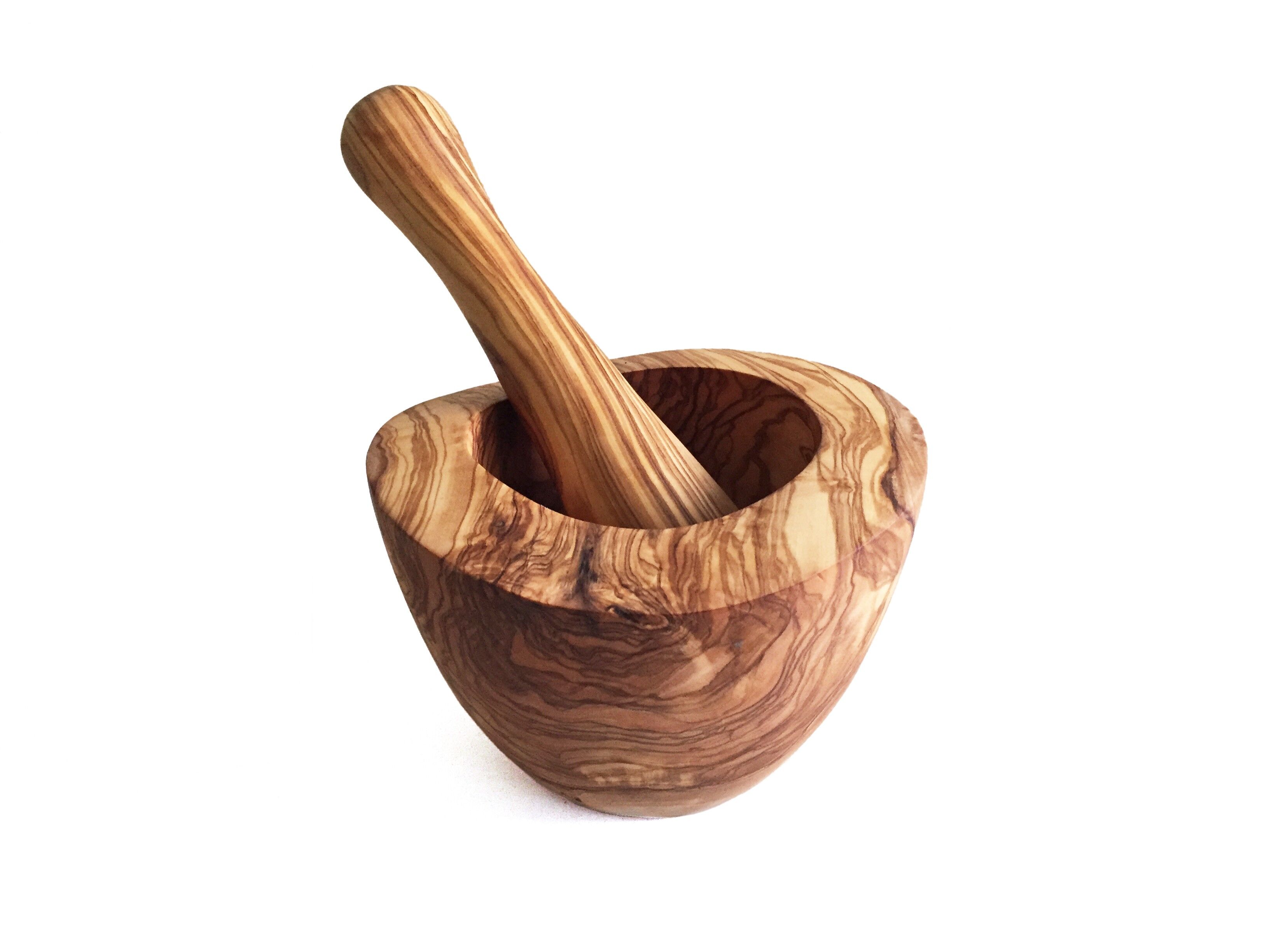 Mörser mit Stößel Ø 14 cm handgemacht aus Olivenholz