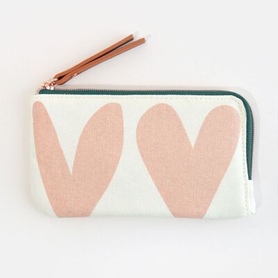 Double Pink Heart Padded Zip Pouch
