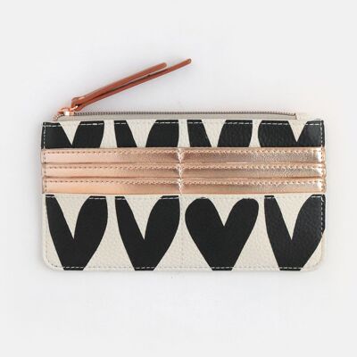 Charcoal Heart & Rose Gold Long Slim Patch Purse