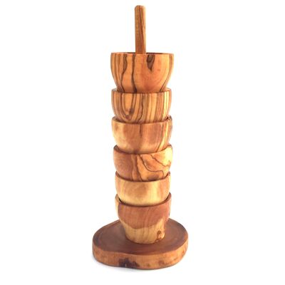 6 egg cups & holder in a set made of olive wood to save space