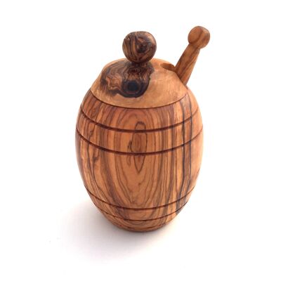 XL honey pot with honey dipper handmade from olive wood