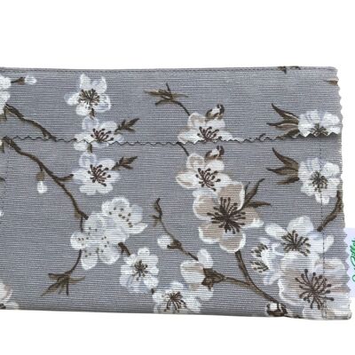 Pochette à savon  en tissu impérméable - FLORAL GRIS - Des filles en vert - MADE IN FRANCE 🇫🇷