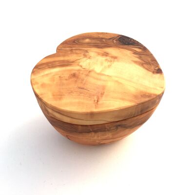 Heart-shaped box with magnetic locking system made of olive wood