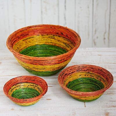 Large Round Recycled Newspaper Bowl - Orange/Yellow/Green