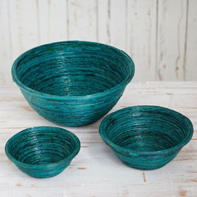 Large Round Recycled Newspaper Bowl - Teal