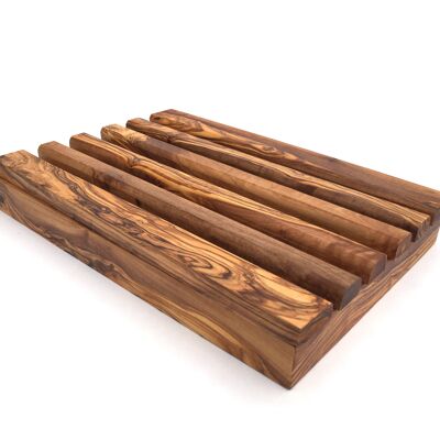 Tabla para cortar pan con bandeja para migas 30 cm madera de olivo hecha a mano
