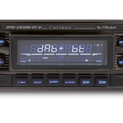 Caliber Audio Technology RMD120DAB-BT-B kit manos libres Bluetooth® para radio de coche, incluye antena DAB, diseño retro