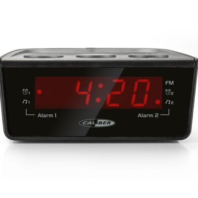Caliber Alarm Clock with FM Radio and Dual Alarms- Black (HCG014)
