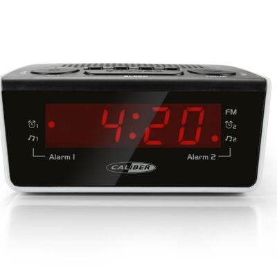 Despertador Calibre con radio FM y alarmas duales - Blanco y negro (HCG015)
