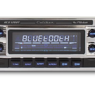 Radio Caliber Retro 4x75W con FM, CD, Bluetooth y USB – Plata (RCD120BT)