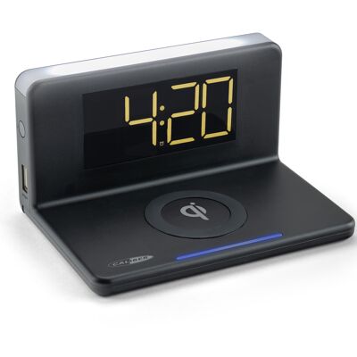 Wireless Charging USB Alarm Clock with Big Screen - Black (HCG018QI-B)