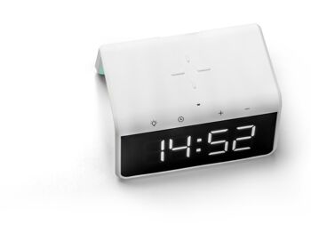 Réveil avec chargement sans fil, USB et grand écran - Blanc (HCG019QI-W) 2