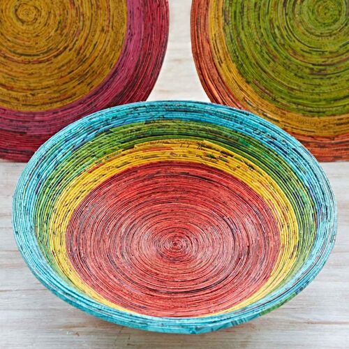 Extra Large Recycled Newspaper Bowl - Blue/Green/Yellow/Red