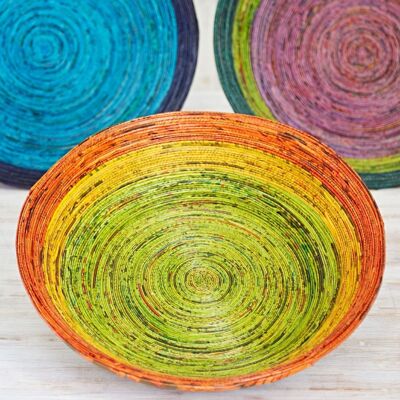 Extra Large Recycled Newspaper Bowl - Orange/Yellow/Green