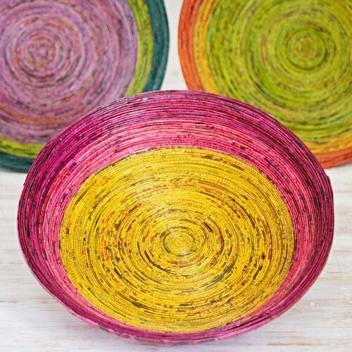 Extra Large Recycled Newspaper Bowl - Red/Pink/Yellow