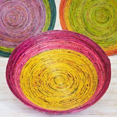 Extra Large Recycled Newspaper Bowl - Red/Pink/Yellow