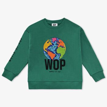 Sweatshirt brodé pour enfants en Coton Bio Vert 1