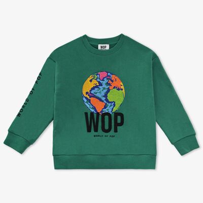 Embroidered Sweatshirt for Kids in Organic Cotton Green