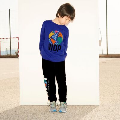 Embroidered Sweatshirt for Kids in Organic Cotton Blue