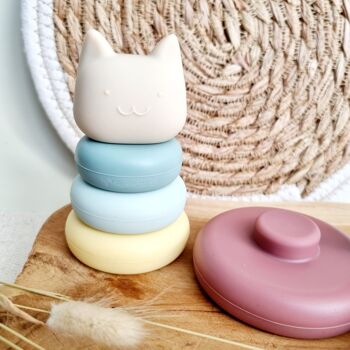 Chat en forme de tour empilable en silicone - Rose 4