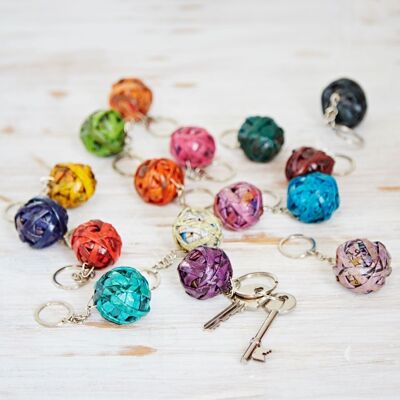 Recycled Newspaper Ball Keyring - Reds